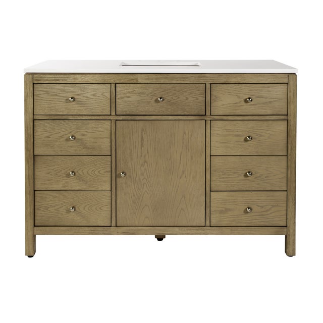 Spritely Home Accent Furniture Nora 48 in. W Quartz and Wood Single Sink 8 Drawer Bathroom Vanity Set, Light Oak For Sale - Image 4 of 12
