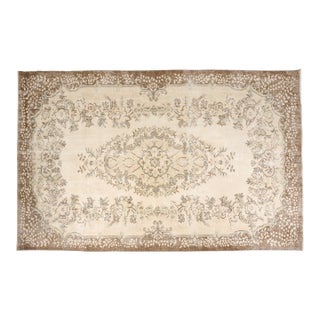 Vintage Turkish Area Rug, Hand-Knotted Floral Oushak Rug, Beige and Brown Decorative Wool and Cotton Blend Carpet for Living Room For Sale