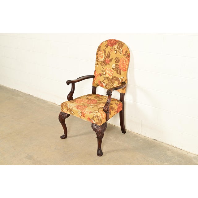 Queen Anne Berkey & Gay Antique Chippendale Carved Walnut Armchair, Circa 1920s For Sale - Image 3 of 12