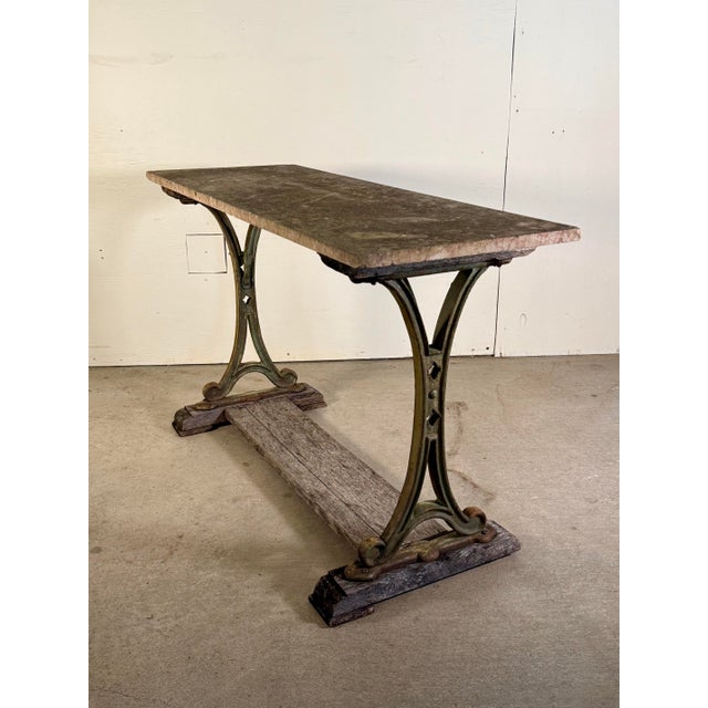 1900 - 1909 Antique French Iron & Marble Garden Console Table For Sale - Image 5 of 12