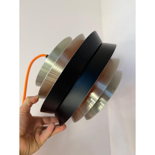 Metal Trava Hanging Lamp in Silver, Black and Orange by Carl Thore for Granhaga For Sale - Image 7 of 11