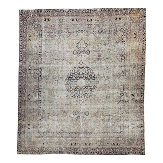 19th Century Kerman Lavar Rug, Hand-Knotted Wool, Floral Pattern, Ivory & Black, 9x10 For Sale