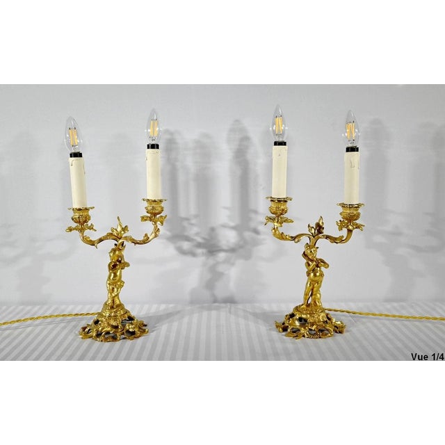 Late 19th Century Candleholders in Gilded Bronze, Set of 2 For Sale - Image 5 of 18
