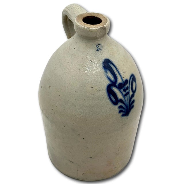 Blue Very Nice Blue Color Hand Decorated Antique American 2 Gallon Size Stoneware Jug - Circa 1870s For Sale - Image 8 of 18