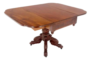 Solid Mahogany Heavily Fine Carved Base Folding Drop Leaf Pembroke Table