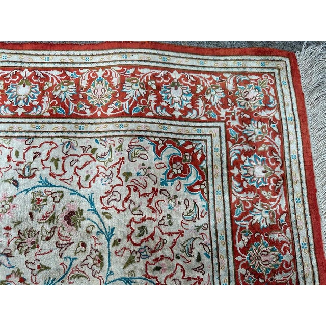 Blue Small Vintage Silk Qom Rug, 2000s For Sale - Image 8 of 17