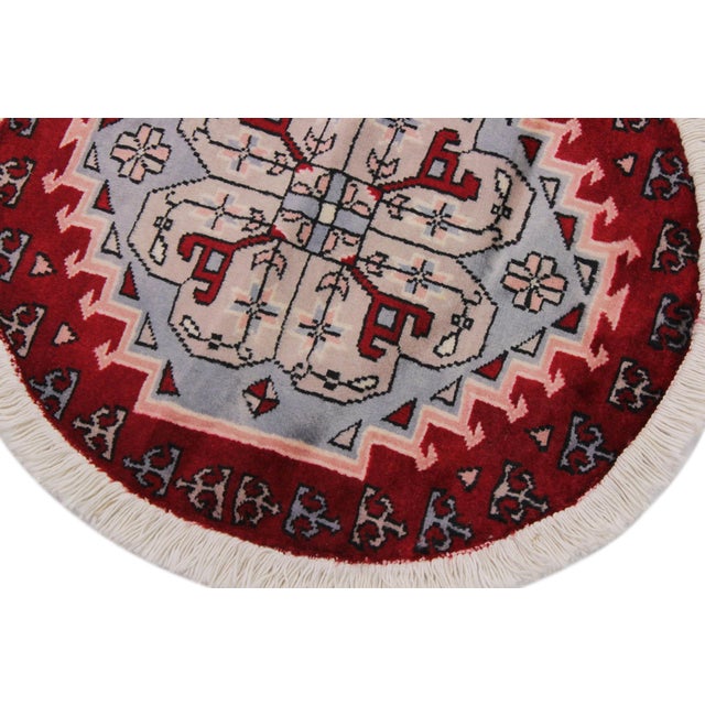 1990s Jaldar Pak-Persian Red/Grey Round Rug -1'8 X 1'9 For Sale - Image 5 of 9