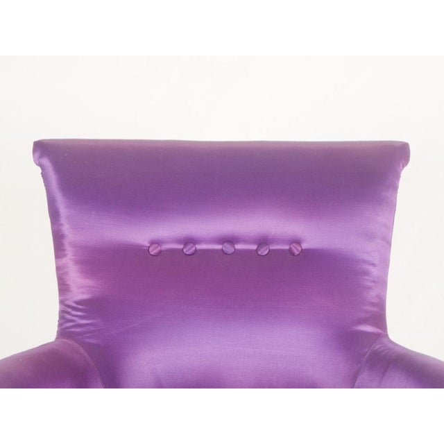 Mid-Century Italian Modern Wood & Purple Fabric Armchairs in the style of Cesare Lacca, 1950s, Set of 2 For Sale - Image 6 of 10