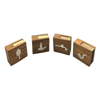 1960s Dansk Teak Wood & Pewter Match Boxes, Set of 4 For Sale