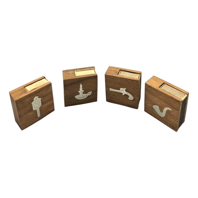 1960s Dansk Teak Wood & Pewter Match Boxes, Set of 4 For Sale