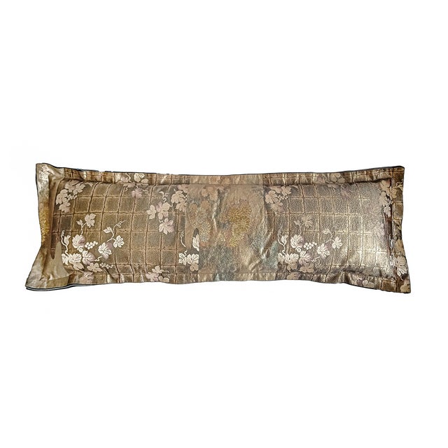 Japanese Silk Bolster Pillow, Gold Brocade, 1920s Obi For Sale - Image 12 of 15