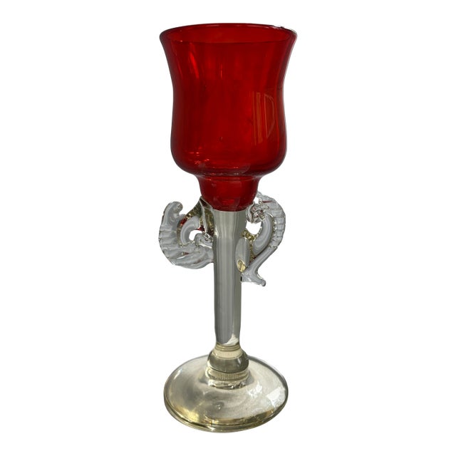 Signed 1976 Murano Ruby Candleholder by Robert Levin For Sale