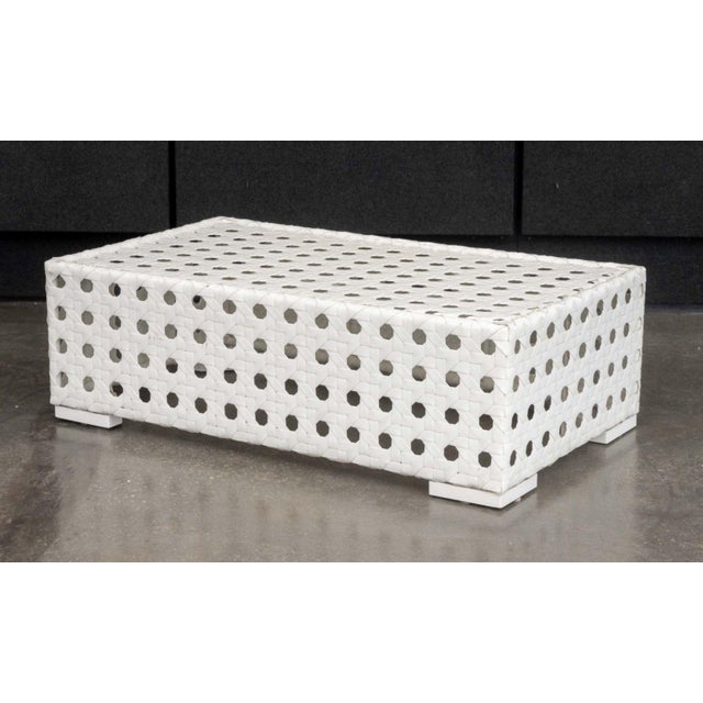Skyline Design Coffee Table, woven white plastic. 17.75" H x 55" W x 32" D. Provenance: From a Warren, New Jersey Collection.