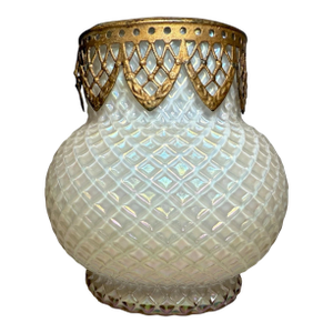 Antique Hand Blown Bohemian Loetz Bronze Mounted White Glass Potpourri Jar Vase