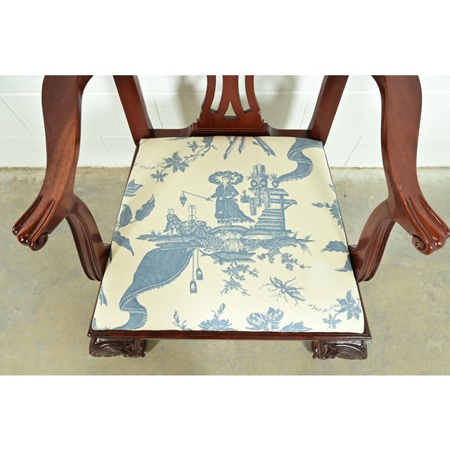 Wood Baker Furniture Chippendale Carved Mahogany Armchairs or Dining Captain Chairs, Pair For Sale - Image 7 of 12