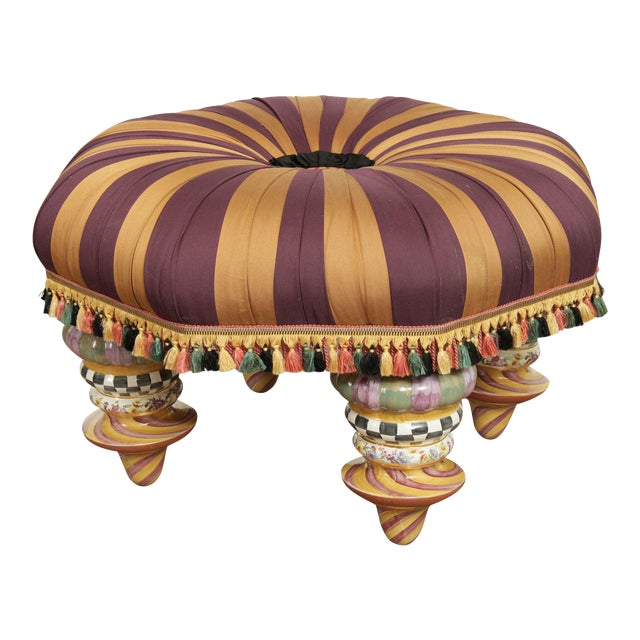 Mackenzie Childs 33 inch Round Ottoman Chairish