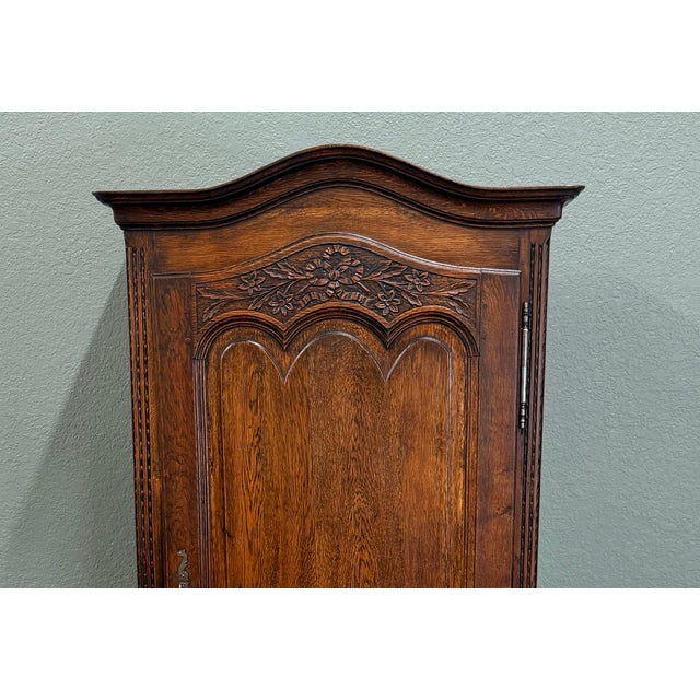 Antique French Louis XV Style Armoire Linen Cabinet Chest Bonnetiere Oak For Sale - Image 4 of 17