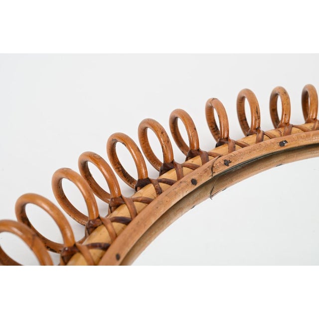 Blue Mid-Century Spring Round Shape Mirror in Rattan, Wicker and Bamboo, Italy, 1960s For Sale - Image 8 of 16