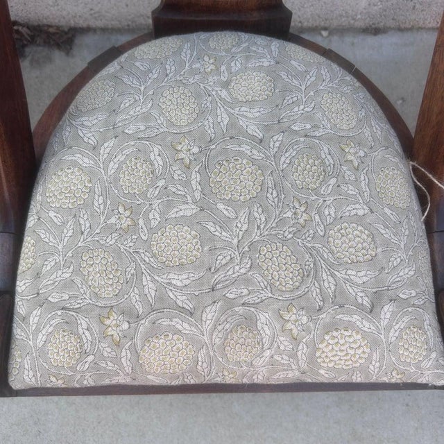 Brown Late 19th Century French Empire Style Chairs With Gray and YellowFloral Block Print Linen Upholstered Seat - A Pair For Sale - Image 8 of 10