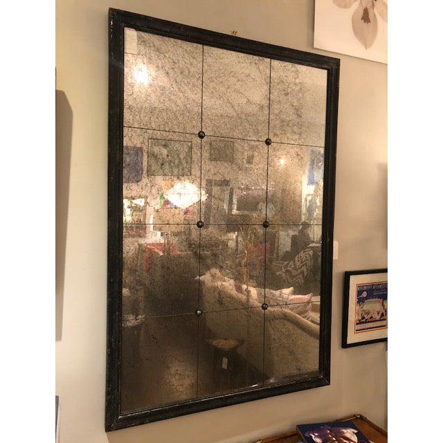 Antique Segmented Glass Mirror W/ Rosettes & Distressed Ebonized Frame