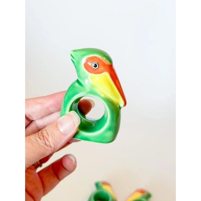 Vintage Japanese Ceramic Tropical Bird Napkin Rings For Sale - Image 4 of 10
