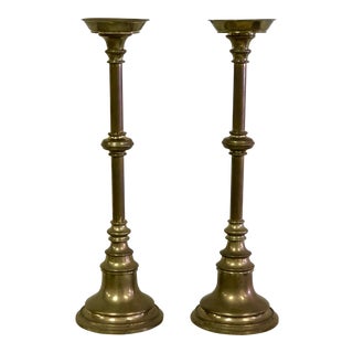 Late 19th Century Religious Brass Altar Candlesticks - a Pair For Sale