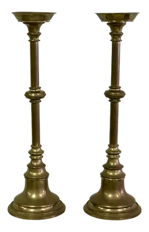 Late 19th Century Religious Brass Altar Candlesticks - a Pair