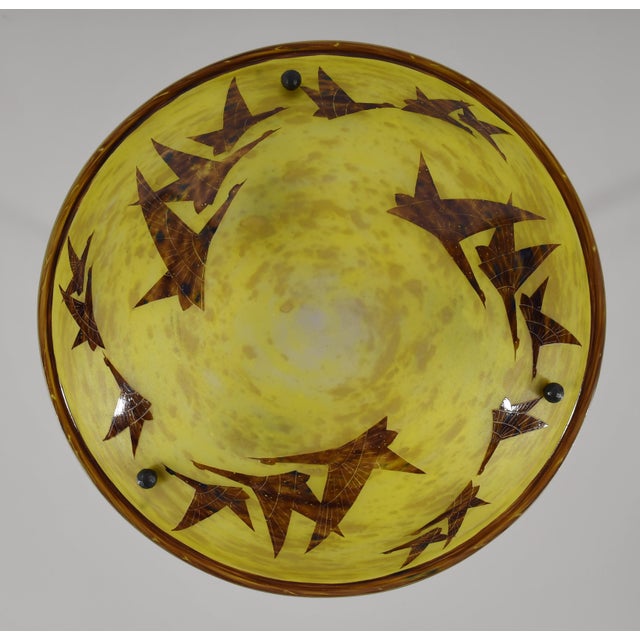 Large French Art Deco Pendant Light by Le Verre Francais Schneider - 1925 Cameo Chandelier France For Sale - Image 9 of 13