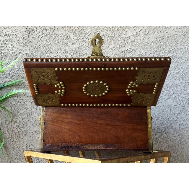 Mid 20th‑Century Spanish Colonial-Style Hand Hewn Walnut Wood & Brass Accent Box For Sale - Image 9 of 18
