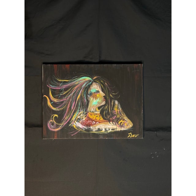 Contemporary Expressionist Female Portrait Painting on Canvas, Signed For Sale - Image 3 of 7