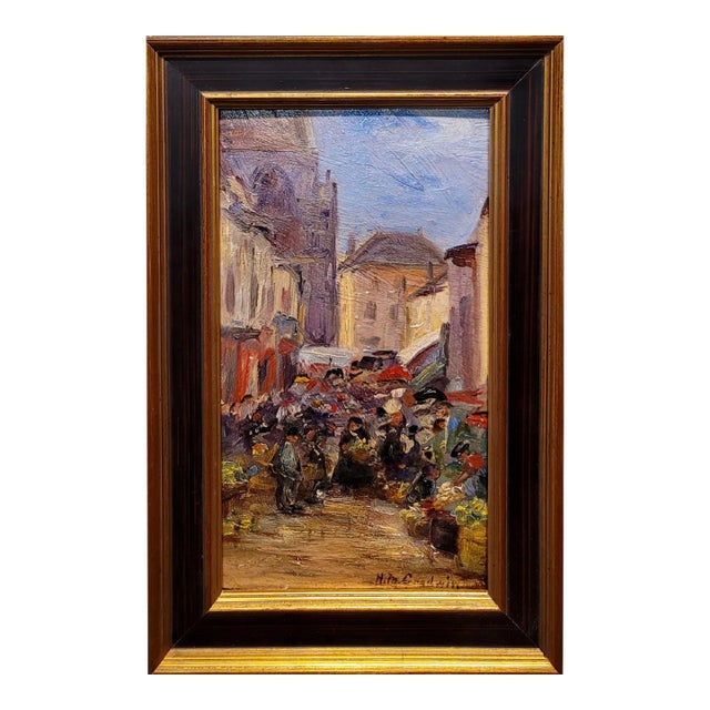 Helen M. Goodwin- Flower Sellers at the Sunday Street Market-Oil Painting C.1910s For Sale
