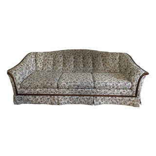 Vintage Traditional Floral Sofa With Exposed Wood Frame – Reupholstered For Sale