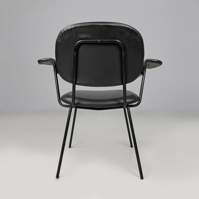1960s Mid-Century Modern Italian Black Faux Leather and Black Metal Armchair, 1960s For Sale - Image 5 of 18