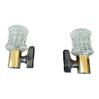 Targetti Sankey, Pair of Brass & Glass Sconces, 1970s Italy For Sale