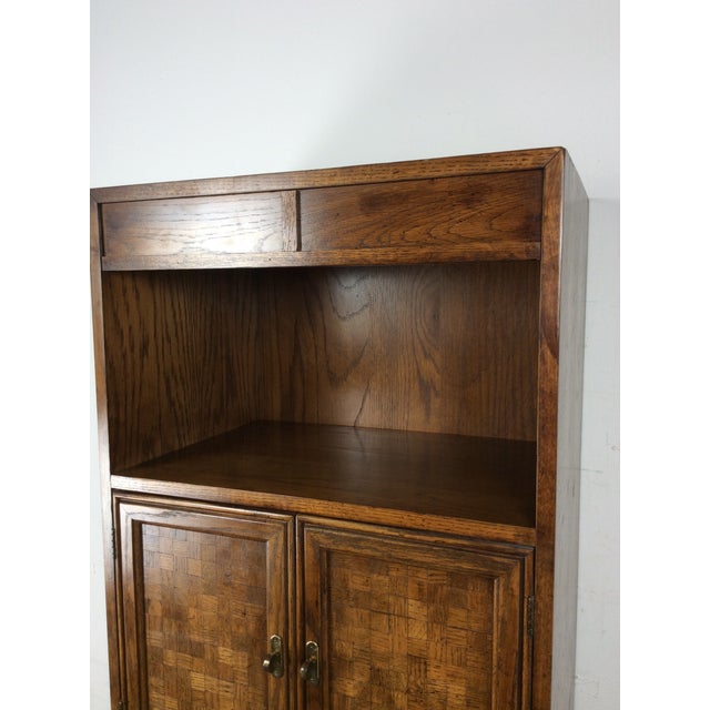 Campaign Vintage Campaign Style Oak Wall Unit With Brass Hardware For Sale - Image 3 of 17