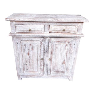 Vintage Swedish Style Whitewashed Rustic Buffet For Sale