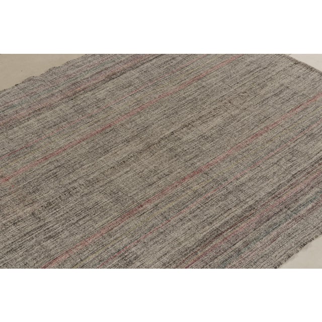 1950s Vintage Kilim Rug in Black, White, Pink Striated Pattern For Sale - Image 5 of 11