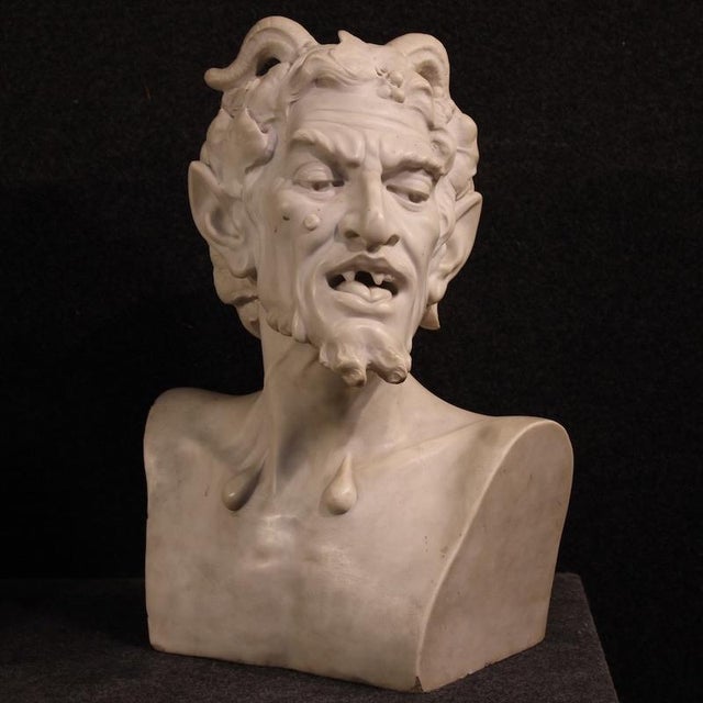 Satyr and Bacchante, 1880, White Marble Sculptures, Set of 2 For Sale - Image 4 of 13
