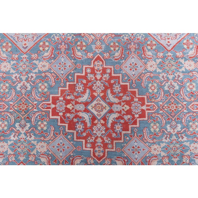 Fine Antique Indian Agra Red and Blue Handmade Rug For Sale - Image 4 of 11