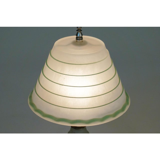 Glass 1939 Art Deco Streamline Stepped Frosted Green Art Glass Table Lamp For Sale - Image 7 of 12