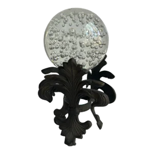 Vintage Art Glass Orb Paperweight With a Fleur De Lis Stand