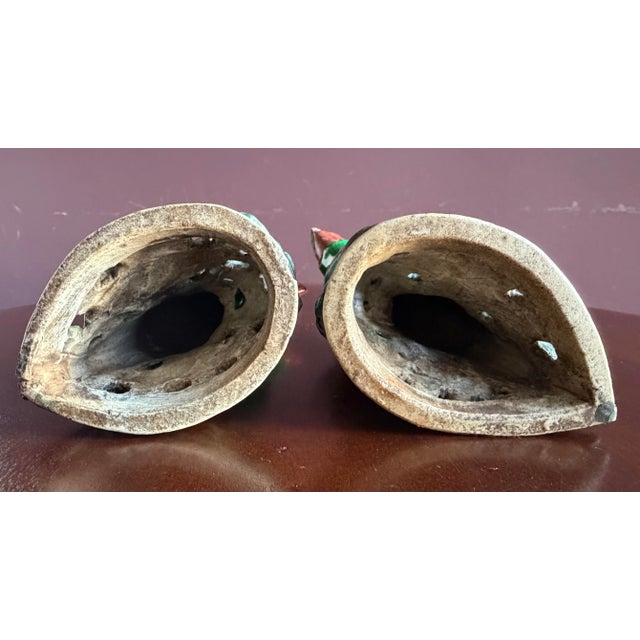 Chinese Import Vintage Antique Ceramic Parrots With Beautiful Green Glaze. 8” Tall. Late 19th Early 20th Century, Approx. Quing Dynasty? For Sale - Image 4 of 11