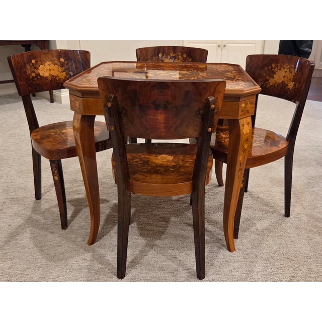 Italian Vintage F.lli Jannuzzi Sorrento Italian Marquetry 5-in-1 Game Table Set With 4 Chairs For Sale - Image 3 of 18