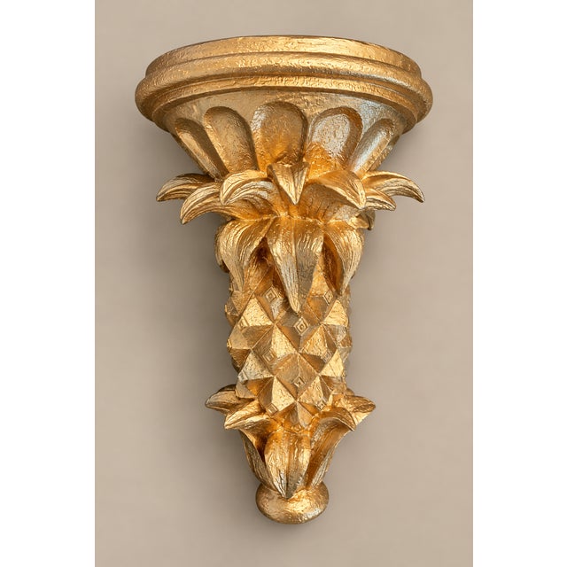 1990s Vintage Pineapple Gilt Finish Gold Shelf Bracket For Sale - Image 5 of 7