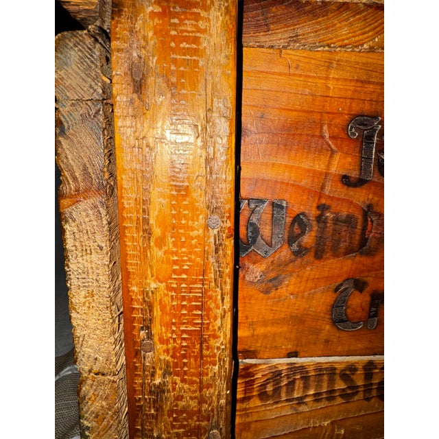 Rare Antique German Wood Wine Crate W Lid, 19th Century, Industrial Metal Straps For Sale - Image 14 of 18