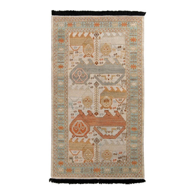 Rug & Kilim Tribal Pictorial Style Rug, Beige, Blue & Red Lions, 6x9 For Sale