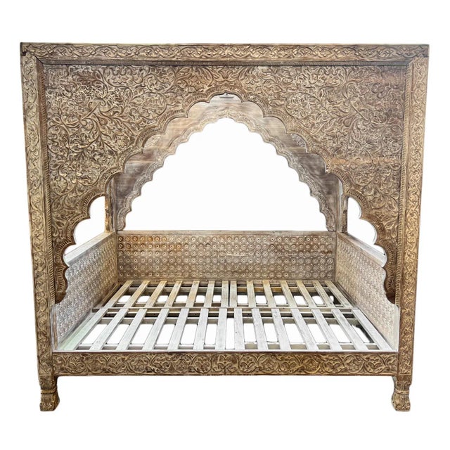 Vintage Carved White Wash Canopy Queen Daybed For Sale - Image 9 of 9
