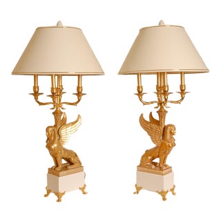 Empire Table Lamps Napoleonic Return to Egypt Giltwood Bouilotte Table Lamps - A Pair For Sale