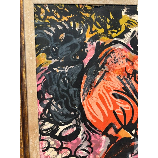 Pablo Picasso Large Vintage Symmetrical Abstract Painting in Black, Pink & Orange With Gilded Frame For Sale - Image 4 of 12