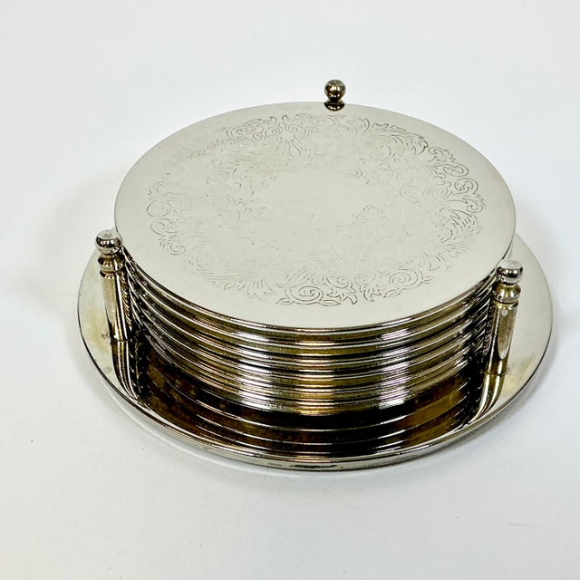 Hollywood Regency Mid 20th Century Hollywood Regency Chippendale Silver Plate Coasters and Caddy - Set of 7 For Sale - Image 3 of 15